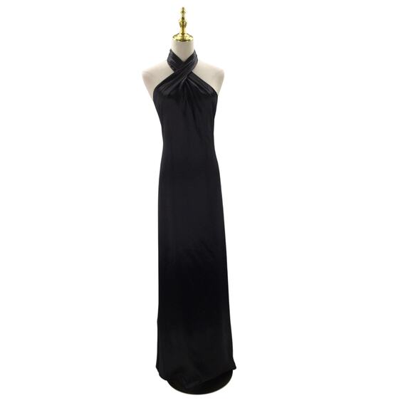 AW BRIDAL 14 1X plus black metallic Serena bridesmaid halter maxi dress NEW B157 - Picture 3 of 9